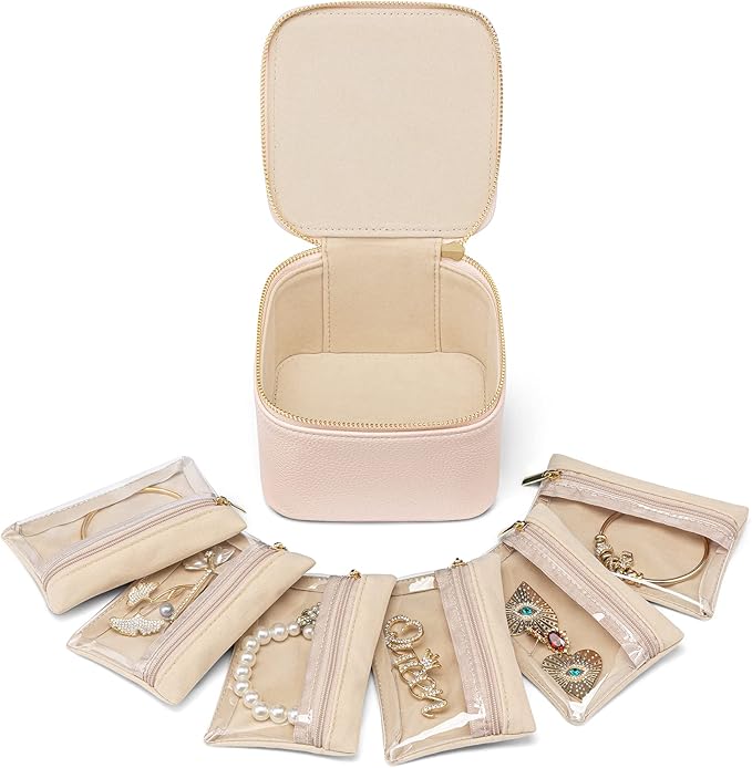VLANDO Gifts for Teachers,Jewelry Box with 6 Velvet Jewelry Bags Travel Jewelry Storage for Women Girl Jewelry Organizer Neck