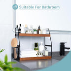 Bathroom Counter Organizer, 2-Tier Standing Storage Shelf with Basket, Wood Tray for Skincare Vanity Organizer(Brownish)