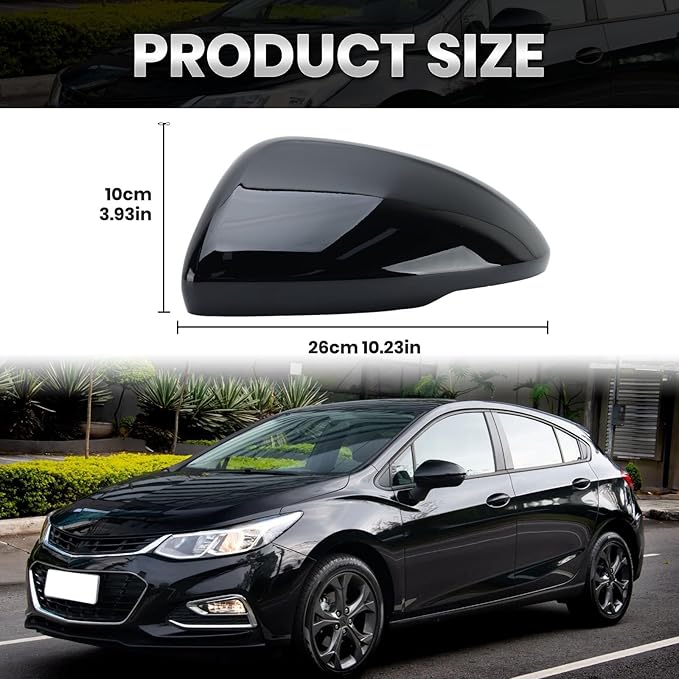 Left Driver Side Mirror Cover Caps Compatible with Chevrolet Chevy Cruze 2017 2018 2019 Replacement Rear view Mirrors Trim (Bright Black)
