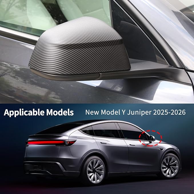 Rearview Mirror Guard Cover for Tesla Model Y Juniper 2025 2026 Side Mirror Cover Exterior Accessories of 2pc (Matte Carbon Fiber) (Not fit 2026 Standard & Performance)