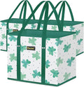 BALEINE 3Pk Reusable Grocery Bags, Foldable Shopping Bags for Groceries with Reinforced Bottom & Handles (Clover)