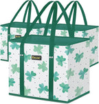 BALEINE 3Pk Reusable Grocery Bags, Foldable Shopping Bags for Groceries with Reinforced Bottom & Handles (Clover)