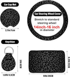 10 Pieces Leopard Print Car Steering Wheel Cover Center Console Armrest Pad Headrest Seat Belt Cover Handbrake Cover Keychain Coaster Full Set Car SUV(Leopard Print)