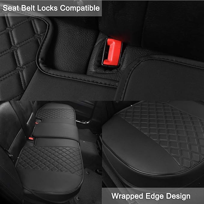 Black Panther Luxury PU Leather Rear Car Seat Cover, Compatible with Compact,Small and Medium Vehicles, Adjustable Length 49-