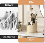YOOLENS Makeup Brush Holder with Lid 360 Rotating Clear Dustproof Make Up Organizers for Vanity Bathroom Countertop, White Be