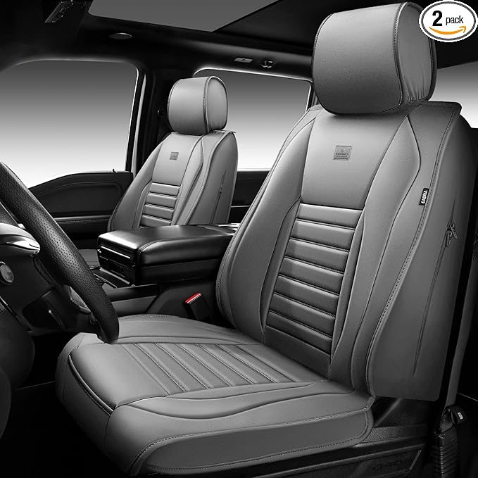 CAR PASS Nappa Leather Car Seat Covers Front Seats, Luxury Seat Protector for Cars, Waterproof Anti-Slip Seat Cushion Airbag 