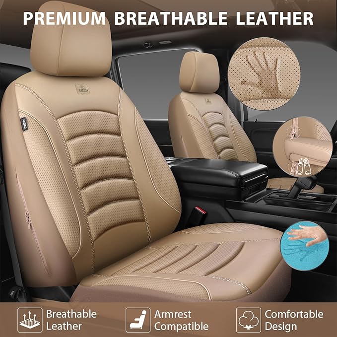 CAR PASS 3D Foam PU Leather Car Seat Covers, Universal Seat Covers Front 2 for Trucks SUV Sedan Automotive Seat Covers Armres