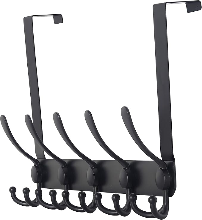 Dseap Over The Door Hook Hanger - Fits 1 3/8" to 1 3/4" Standard Doors | 5 Tri Hooks Heavy Duty Towel/Coat Rack | Door Organi