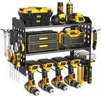 SUNALLY Power Tool Organizer, Heavy Duty Wall Mount Tool Organizer 3 Layers with 4 Drill Holders, Garage Tools Storage Rack w