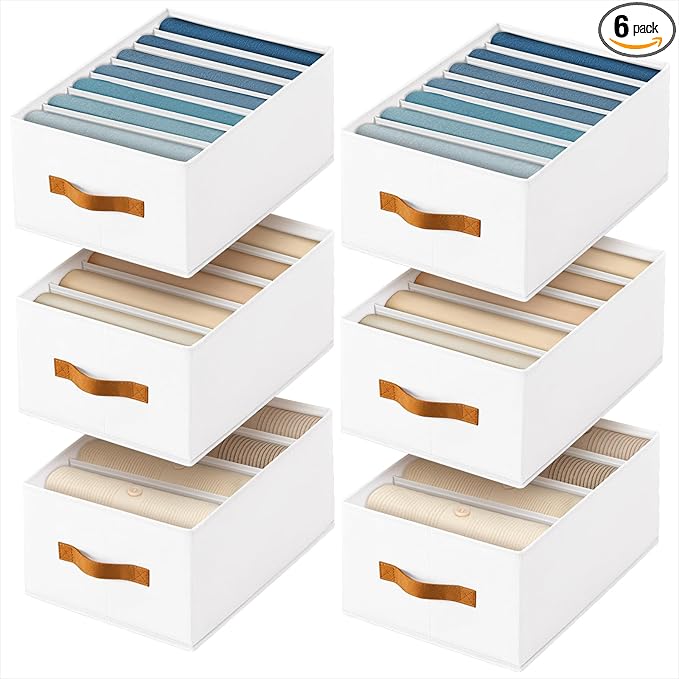Homsorout Clothes Organizers and Storage - 4/5/7 Grids Fabric Jeans Organizer with Handles, Foldable Closet Organizers Divide