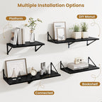 Floating Shelves for Wall,18" Wall Mounted Shelves Set of 2,Wood Floating Shelf with Bracket,Sturdy Metal Bracket Bookshelves