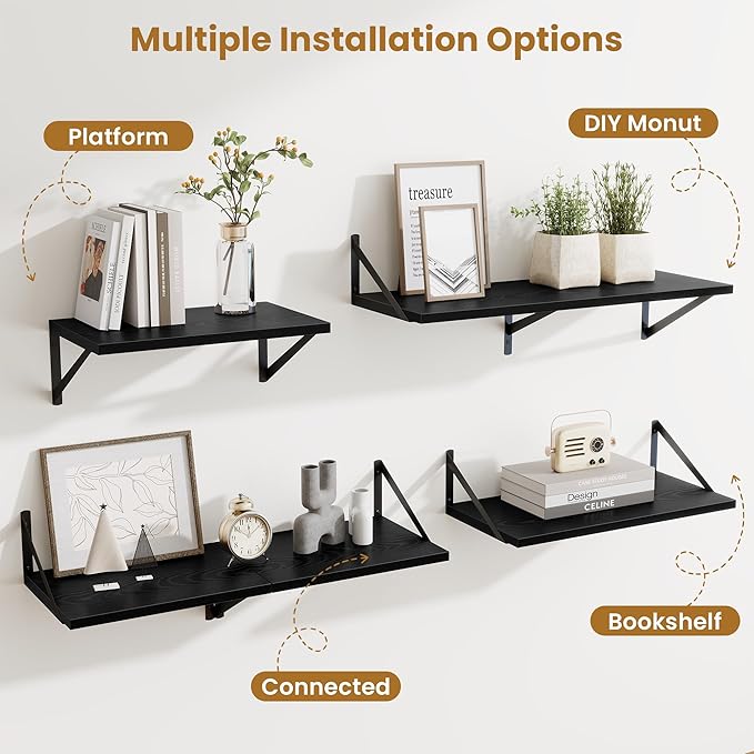 Deep Floating Shelves,24" Wx10 D Floating Shelf for Wall Set of 2,Hanging Storage Shelf with Metal Brackets,Wide Display Wall