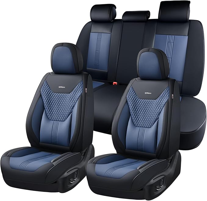 Coverado Car Seat Covers Full Set, Front Seat Covers with Lumbar Support and Back Seat Cover Waterproof Leather Automotive Se
