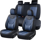 Coverado Car Seat Covers Full Set, Front Seat Covers with Lumbar Support and Back Seat Cover Waterproof Leather Automotive Se