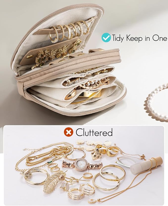 VLANDO Travel Jewelry Case,2-Layer Jewelry Organizer for Travel,Mothers Day Mom Gifts,Multi-Compartment Jewelry Storage for R