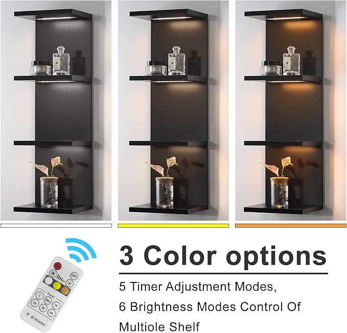 4 Tier LED Wall Shelf - Modern Floating Shelves for Makeup Vanity, Bedroom, Living Room | Easy Install Cosmetic & Display Lac