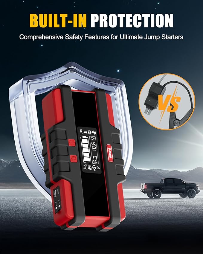 SAFEMATE PJS06 3000A Car Battery Jump Starter, Portable 12v Battery Booster, Jump Box and Charger, with Voltage Detection,