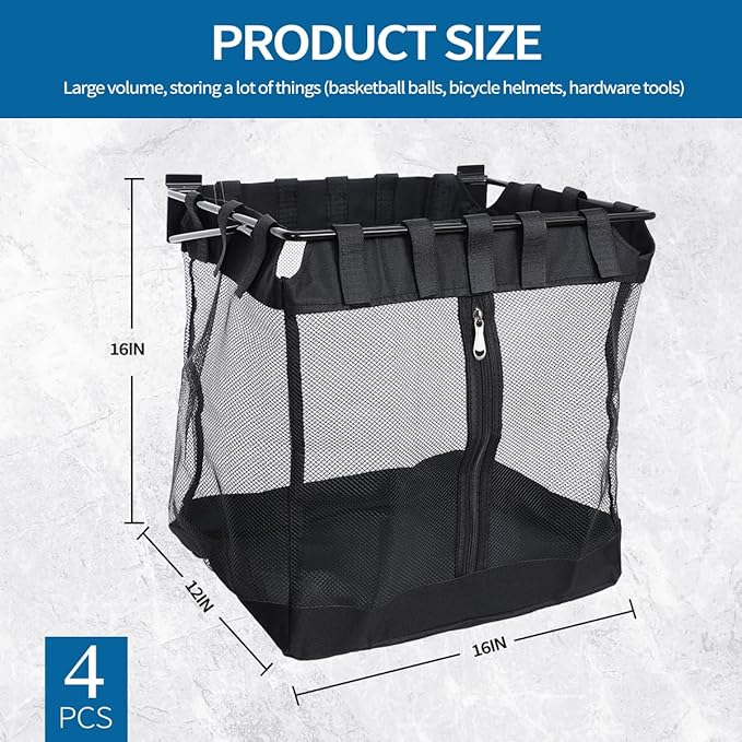 4Pcs Large Slatwall Baskets Mesh Slatwall Baskets with Zipper Mounted Storage Baskets Hanging Slatwall Accessories for Shops 
