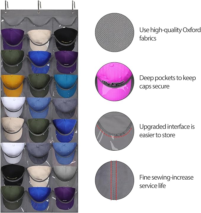 Dofilachy Hat Rack - Hat Organizer - Hat Racks for Baseball Caps, Visible Hat Holder - Baseball HatRack for Wall Door with 3 
