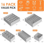 Criusia 16 Pack Sock Underwear Drawer Organizer, 96 Cells Dresser Organizer for Baby Clothes, Foldable Fabric Closet Organiza
