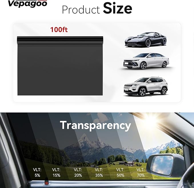 Vepagoo Ceramic Car Window Tint Film 5% VLT, 20" x20FT
