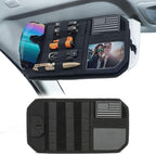 Upgraded Molle Car Sun Visor Organizer, Semi-Rigid MOLLE Panel No Sagging with Zipper Storage Pouch & Glasses Clip, Tactical Gear for Trucks SUVs Cars - Universal Fit