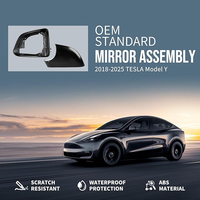Compatible with Tesla Model Y 2020 2021 2022 2023 2024 Door Mirror Lower Holder Covers & Frame Set, Right Passenger Side (Black Cover + Frame Set, Model Y (Left-Driver Side)