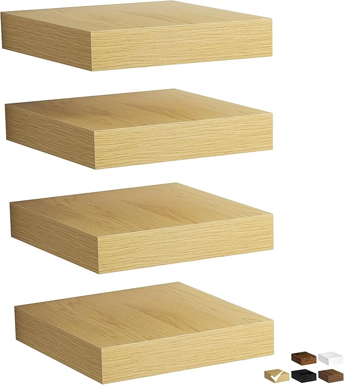 Fun Memories Rustic Wood Floating Shelves for Wall, Space-Saving Wall Mounted Shelves for Bathroom, Bedroom, Living Room and 