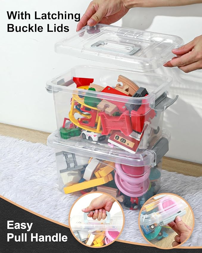 EOENVIVS Plastic Storage Bins 7 Quart-Storage Organizer Bins with Grey Buckle Lids, Stackable Storage Bins with Lids for Home