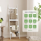 ELYKEN Blanket Ladder for Living Room, Farmhouse 5-Tier Quilt Holder with 4 Removable Hooks for Bathroom, Wood Towel Rack Dis