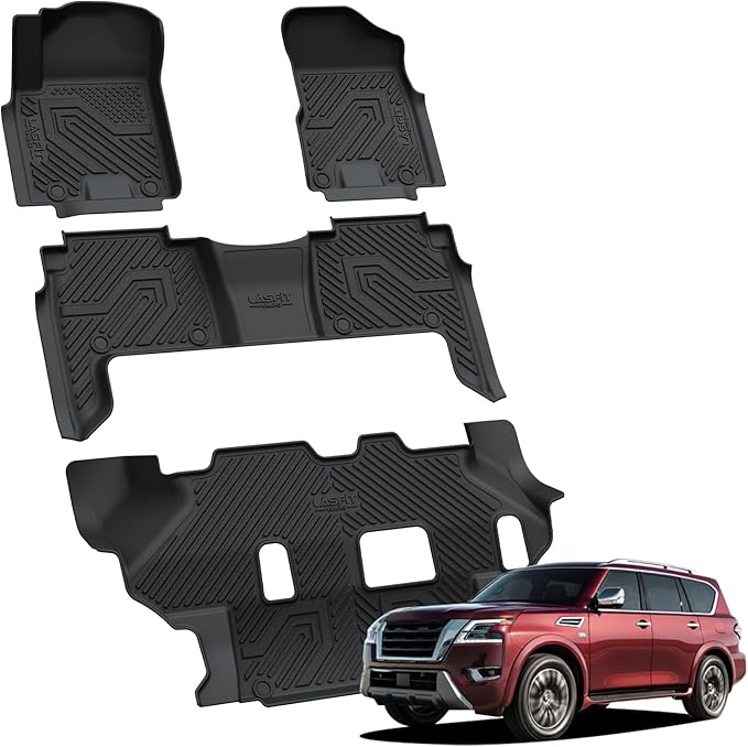 LASFIT Floor Mats for Nissan Armada/Infiniti QX80 2024 2023 2022 2021 2020 2019 (Only Fits for 8 Seats, Bench Seats), All Weather TPE Custom Fit Floor Liners for 2019-2024 Armada/QX80 Car Mats