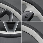 MEWANT DIY Stitching Real Leather Steering Wheel Cover Wrap for Tesla Model 3 Highland 2023-2025/Model Y 2025 Highland for Tesla Model 3/Model Y Accessories(3D Style)