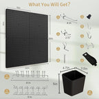 FZK Peg Board, Black Pegboard 4pcs and 46 Pegboard Hooks with Strong Ribs Back Holds up for 200Ib, Peg Board Organizer for Wa