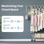 HOKEEPER Clothes Rack Heavy Duty Clothing Rack Load 650 LBS Collapsible Garment Rack with Wheels Double Rod Clothes Rack for 