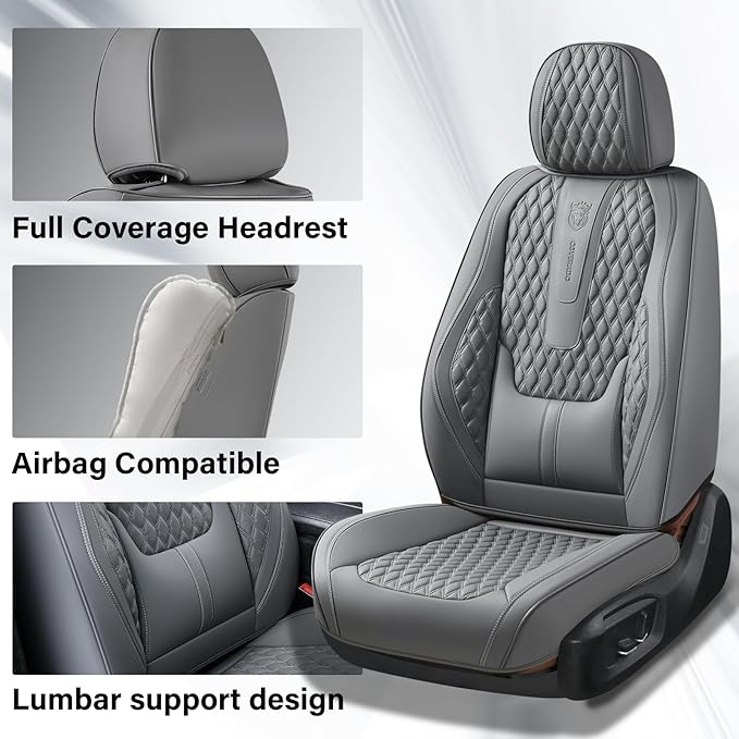 Coverado Front Seat Covers, Car Seat Cover, Leather Seat Covers for Car, Automotive Seat Covers Protector with Lumbar Support