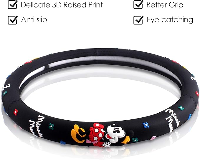 Finex Silicone 3D Molded Design - Checker Auto Car Steering Wheel Cover - Black - Universal Fit