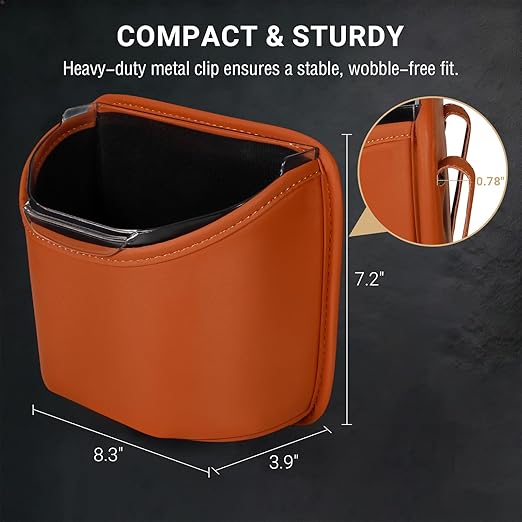 Car Trash Can with Removable Leakproof Liner – Clip On Trash Bin for Seat Back, Door Pocket & Headrest – Sturdy PU Leather Garbage Can Organizer for Luxury Cars, SUV, Truck & Sedan