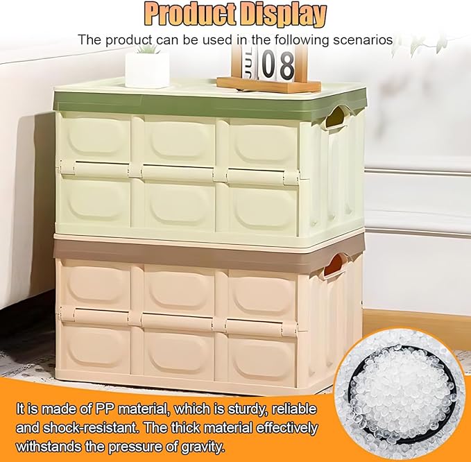 Car Trunk Organizer, Foldable Plastic Cargo Storage Box with Lid, Large Car Tool Container with Handles, Universal Automotive
