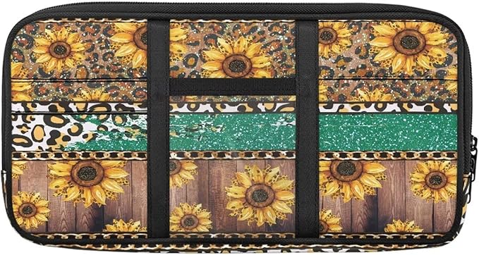 Sunflower Zippered Heavy Duty Sun Visor Organizer with Picture Holder Velcro Strap Storage Pouch with Multi-Pocket and Elastic Bands Easy Installation Universal Fit for Most Cars SUV