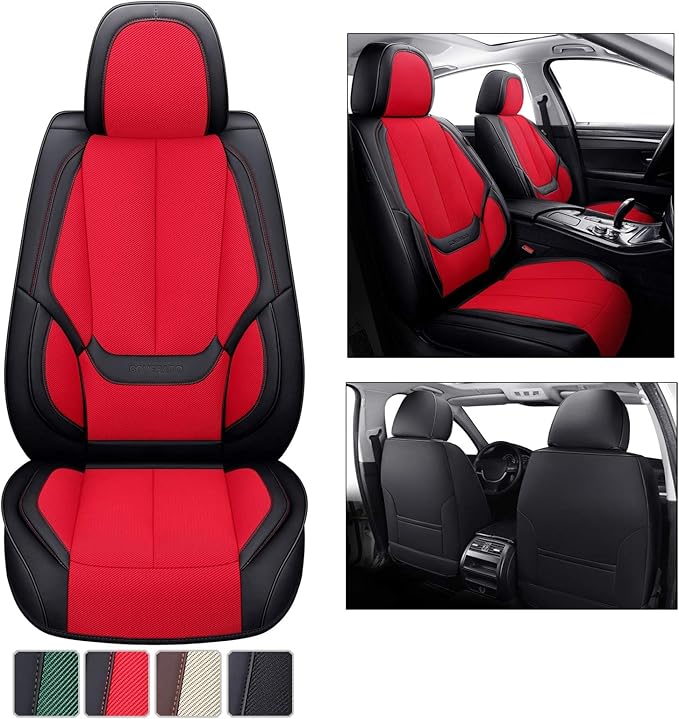 Coverado Front Seat Covers, Universal Seat Covers for Cars, Breathable Fabric&Leather Car Seat Protector, Front Car Seat Cove