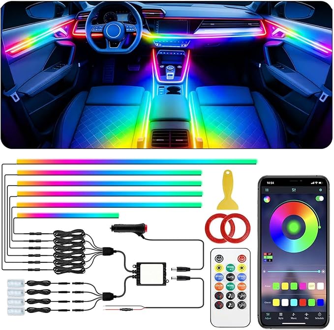Interior Car LED Strip Lights, Acrylic LED Lights for Car with Dynamic Dreamcolor Chasing, 10 in 1 175 inches 593 LEDs Ambient Lighting Kits Music Sync Wireless APP and Remote Control