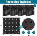 Peg Board,Steel Organization Panels, Ideal for Garage Tool Storage, Office Organization, Craft Room, Kitchen,Pack of 4 (Black