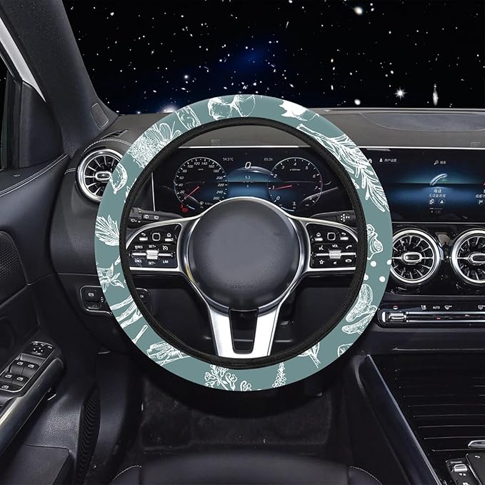 10 PCE Mushrooms Car Steering Wheel Cover for Women Center Console Armrest Pad Headrest Seat Belt Cover Car Accessories for Women Interior.(Snowflake Leaf)