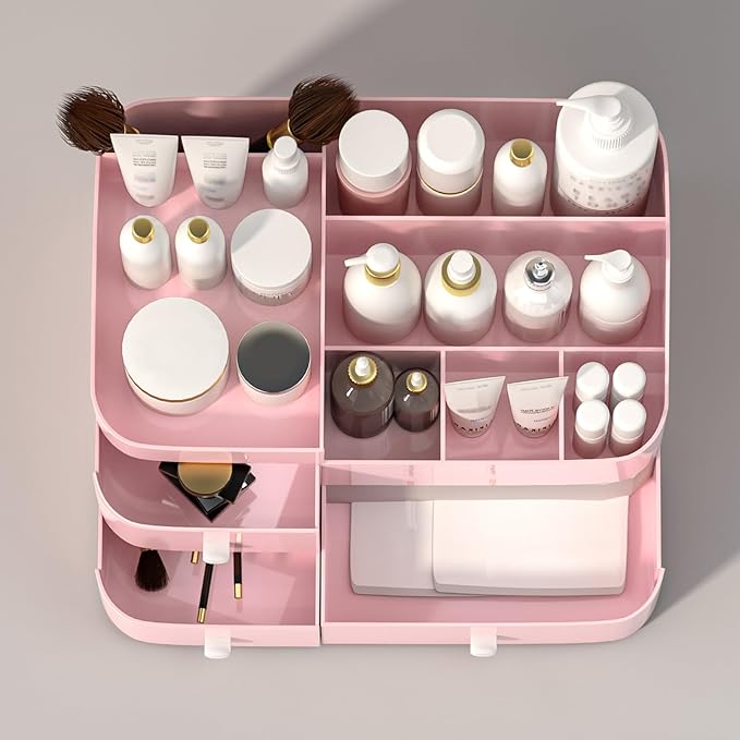 MIUOPUR Makeup Organizer for Vanity, Large Capacity Desk Organizer with Drawers for Cosmetics, Lipsticks, Jewelry, Nail Care,