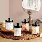 Amolliar 4Pc Apothecary Jars Bathroom Vanity Storage Organizer-Countertop Canister & Stainless Steel Lids &Cute Stickers -Qti