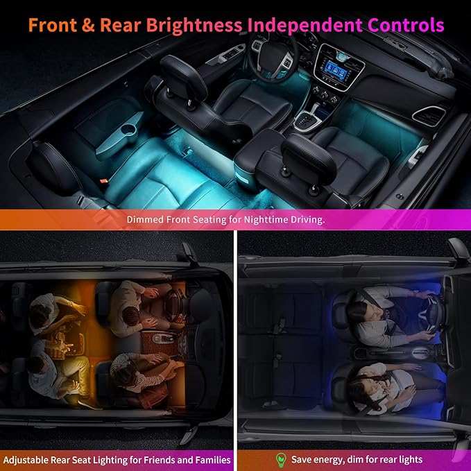 ATOTO Car LED Lights, Smart Interior Lights with App Control, 160 LEDs RGB Inside Car Lights with DIY 21 Music Modes 16 Million Color Switching-Independent Control of Front and Rear, CI-FLT01