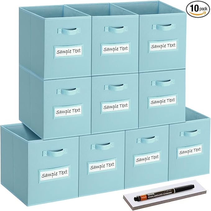 artsdi 13x13 storage cube bins (Set of 10) Foldable Fabric storage cubes with 10 Labels Window Cards & a Pen,13 inch cube sto