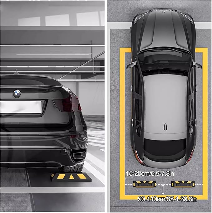 Garage Parking Aid Heavy Duty Vehicle Wheel Stop Rubber Parking Tire Block Parking Stopper for Garage with Reflective Strips