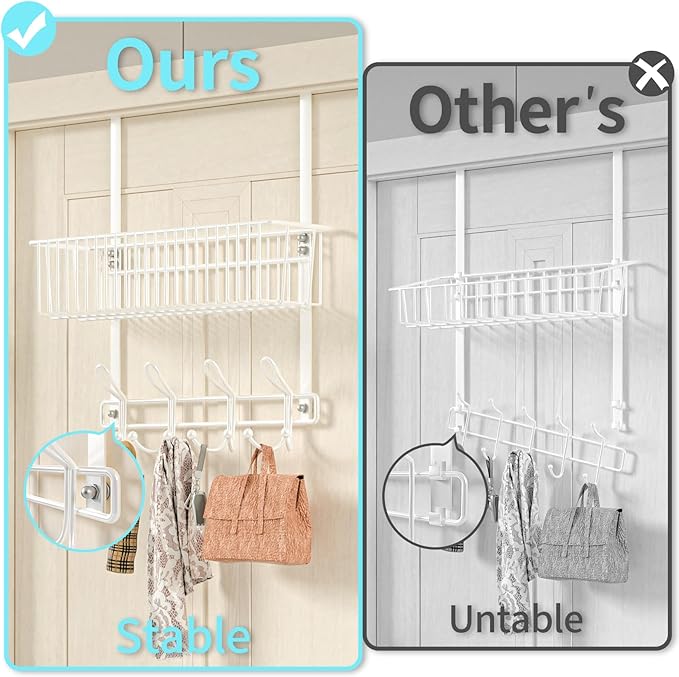 Kaiferty Over The Door Hooks Organizer,Door Hanger Door Storage with Basket,Over The Door Towel Rack Coat Hooks with 12 Hooks