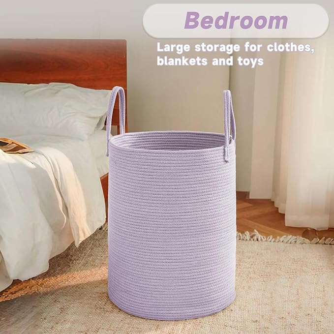 JMvicyroam Large Woven Laundry Basket Hamper,100L Cotton Rope Storage Bin for Blankets,Toys and Clothes,Decorative Tall Nurse